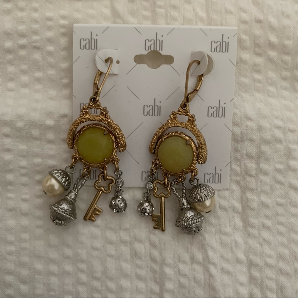 Cabi Key & Pearl Charm Earrings NEW
